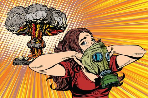 Nuclear explosion radiation hazard gas mask girl. Pop art retro vector. Radiatio , #AD, #mask, #gas, #Pop, #girl, #explosion #ad Nuclear Art, Nuclear Explosion, Social Justice Warrior, Comic Text, Gas Mask Girl, Pop Art Retro, Retro Vector, Mask Girl, Masked Man