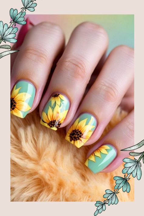 Nails designs Sunflower Nails Fall Colors, Fall Sunflower Nails Design, Patriot Nails, Pedicured Toes, Manicured Hands, Sunflower Nail Art, Acrylic Nails Almond Shape, Concert Nails, Lemon Nails