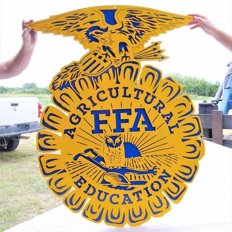 FFA sign custom made by Langley Metalworks http://langleymetalworks.com/index.html Ffa Signs, Ffa Emblem, Agriculture Education Classroom, Ffa Banquet, Classroom Wishlist, Banquet Ideas, Agriculture Education, Showing Livestock, Cnc Projects