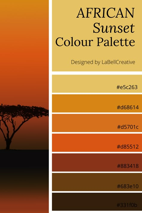 African Palette Color, African Colour Palette Color Inspiration, African Inspired Color Palette, African Sunset Colour Palette, Ombre Color Palette Colour Schemes, Sunset Colour Scheme, Africa Colour Palette, Afrocentric Color Palette, Safari Colour Palette