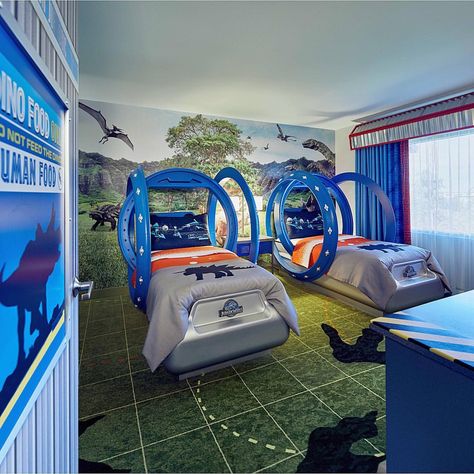 How cool are these gyrosphere beds in this Jurassic Park themed room located at the Loews Royal Pacific Hotel @universalorlando?!🦖🦕 Loews Royal Pacific Resort, Themed Hotel Rooms, Dino Room, New Jurassic World, Themed Rooms, Universal Orlando Resort, Orlando Resorts, Islands Of Adventure, Dehradun