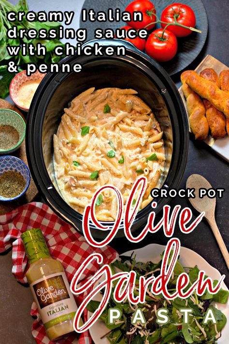 Slow Cooker Olive Garden Chicken, Pasta Slow Cooker, Olive Garden Chicken Pasta, Olive Garden Italian Dressing, Skillet Lasagna Recipe, Olive Garden Pasta, Olive Garden Chicken, Garden Pasta, Olive Garden Recipes