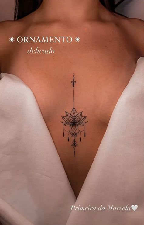 Chest Center Tattoo, Vertical Chest Tattoo, Tattoo Sternum Women, Breast Tattoos For Women Middle, Tattoos On Breast, Underboob Tattoo Black Women, Underboob Tattoos For Women, Under Breast Tattoos For Women, Sternum Tattoo Black Women