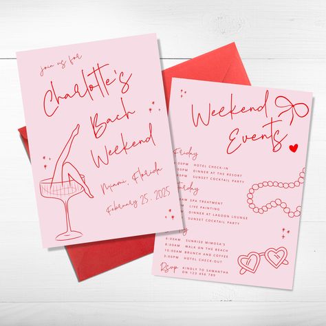 Bachelorette Party Invitation Template and Itinerary Template, Red and Pink Bachelorette Hens Party, Edgy bachelorette, Bach schedule evite This is a INSTANT DOWNLOAD Do it your self template. You will receive an email with a link to your template - this is automatically sent and may take a few minutes to process. Follow the link to the template, edit online in Corjl platform , download and print your self. DIGITAL FILE ONLY Edit your items using Corjl.com right after purchasing. 7inch x 5inch - Pink And Red Bachelorette Party, Galentines Bachelorette, Bachelorette Invites Template, Red And Pink Bachelorette, Bachelorette Party Itinerary, Hens Party Invitations, Pink Bachelorette, Bachelorette Party Invitation, Feeling 22