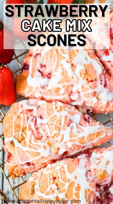 Fresh Strawberry Scones, Scones From Cake Mix Easy Recipes, Desserts With Strawberry Cake Mix Boxes, Cake Mix Strawberry Muffins, Cake Mix Scones Recipe, Raspberry Scones Recipe Easy, Cake Mix Scones, Mixed Berry Scones Recipe, Strawberry Scones Recipe