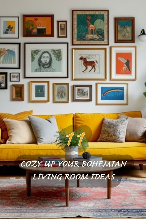 I love how a bohemian living room can feel so inviting and stylish at the same time! Inspired by this stunning setup, I've gathered my favorite ideas to create a cozy atmosphere that reflects a unique personality. From vibrant artwork to warm yellow accents, each piece adds a touch of comfort and creativity. Let's explore how to transform your space into a bohemian haven! Yellow Couch Decor Ideas, Mustard Sofa, Bohemian Living Room Ideas, Yellow Couch, Color Palette Living Room, Bohemian Living Rooms, Yellow Sofa, Vibrant Artwork, Living Room Design Ideas