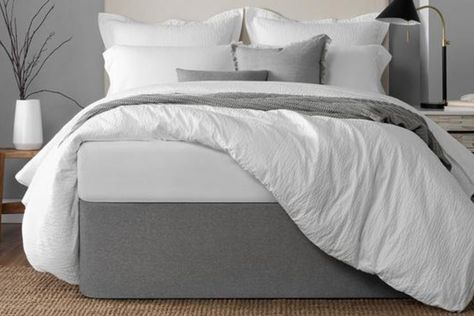 Dislike The Look Of Metal Bed Frames & Box Springs? 2 Solutions | BCP Hide Metal Bed Frame Legs Ideas, Box Spring On Floor Ideas, Wrap Metal Bed Frame, Bed Skirt On Metal Frame, How To Cover Metal Bed Frame Box Springs, Bedskirt Alternatives Metal Frame, Metal Bed Frame Leg Covers, Bed Skirt Alternative Metal Frame, Box Spring Frame