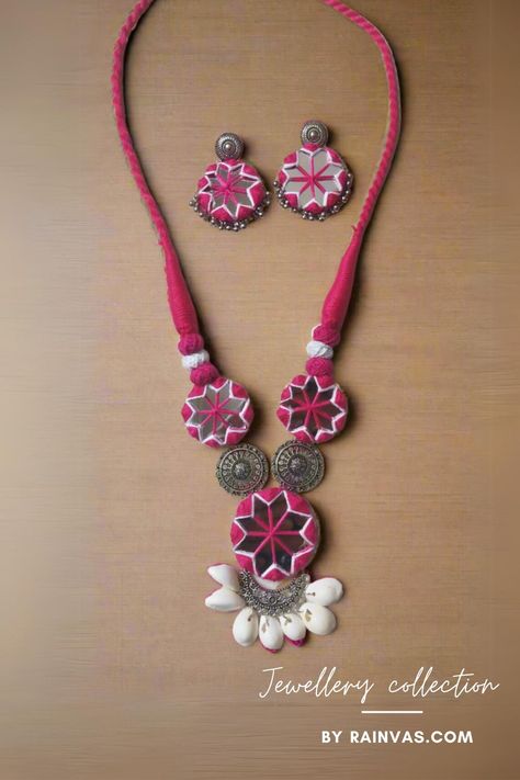 Shine bright with the Pink Mirror and Silver Adjustable Necklace Earrings Set. Perfect for Navratri, Diwali, Garba, and weddings, this set combines traditional elegance with modern flair. Navratri Look, Mirror Jewellery, Navratri Jewellery, Diy Fabric Jewellery, Festive Attire, Fabric Jewellery, Navratri Special, Pink Mirror, Jewelry Mirror