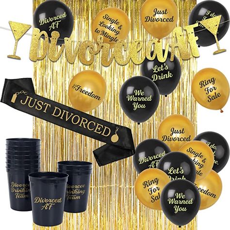 Create unforgettable memories with our divorcee decor.  Celebrate your new freedom with a Divorce Party!  They are a great way to start the next chapter of your life on a positive note. Perfect props for great selfies to celebrate your new status!

Surprise your recently divorced friend with this fun gift. Lift their spirits and set the tone for them to begin their new life!

As an Amazon Associate I earn from qualifying purchases. Divorce Decorations, Divorce Party Cake, Divorce Party Decorations, Divorced Af, Divorce Celebration, Men Decor, Women Party Ideas, Freedom Party, 16 Balloons