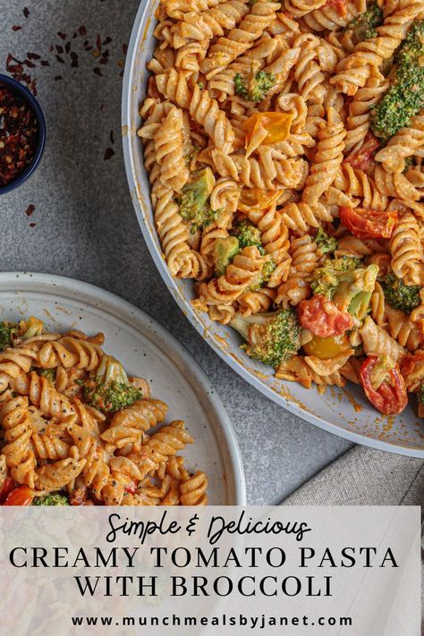 This Creamy Tomato Pasta with Broccoli is super satisfying and flavorful, that’s also simple to prepare. It’s flavored with sun-dried tomatoes and a creamy sauce that is sure to become a favorite. #veggiepasta #pastarecipes #veganpastarecipe #creamypasta Broccoli Tomato Pasta, Pasta With Grape Tomatoes, Veggie Alfredo, Pasta Primavera Salad, Tomato Paste Recipe, Pasta With Broccoli, Tomato Pasta Salad, Sundried Tomato Pasta, Creamy Tomato Pasta