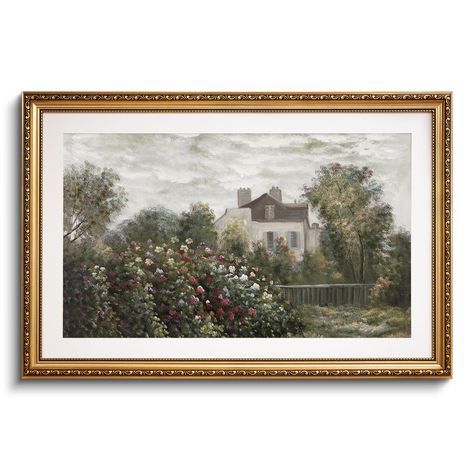 PRICES MAY VARY. Vintage Garden Aesthetic: The artwork exudes a vibrant, idyllic mood, transporting the reader to the serenity of the artist's garden in full bloom, captured through Monet's masterful brushstrokes. Gold framed wall art prints matching with retro exquisite flower carvings. The gold frame paintings adds a touch of opulence and sophistication to any wall decor painting. Versatile Design: Ready to hang the 24x36inch gold framed paintings on the wall. Its intricate exterior relief enh Framed Wall Art Living Room, Home Farmhouse Decor, Monet Garden, Farmhouse Paintings, Antique Paintings, Large Framed Wall Art, Gold Frame Wall, Gold Wall Decor, Monet Art