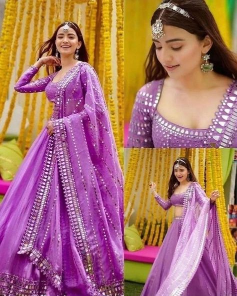 Purple Engagement Dress, Lehenga Purple, Indian Outfits Lehenga, Lehenga Designs Simple, Engagement Dress, Indian Wedding Photos, Unique Blouse Designs, Unique Blouse, Indian Bridal Makeup