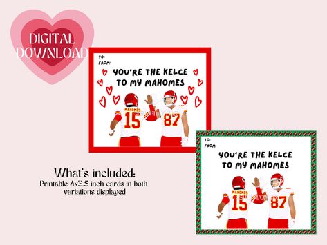 Excited to share this item from my #etsy shop: Kansas City Chiefs Themed Valentines Cards Patrick Mahomes Travis Kelce Instant Digital Printable For the NFL Football Fan Kids Cute 4x3.5" Chiefs Valentines Cards, Kansas City Chiefs Valentines, Chiefs Valentines, Football Themes, Patrick Mahomes, Love Days, Travis Kelce, Hearts Desire, Valentines Nails