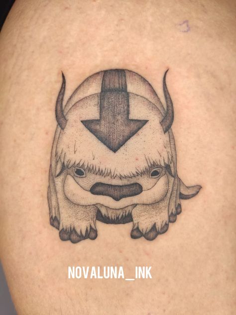 Avatar Appa Tattoo, Appa Avatar Tattoo, Tattoo Toothless, Tato Bts, Appa Tattoo Design, Appa Tattoo, Quetzalcoatl Tattoo, Atla Tattoo, Avatar Tattoo