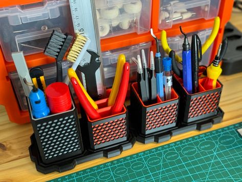 Hex Modular Object Organizer by AlexT_3D - Thingiverse 3d Printed Tool Box Organizer, Tool Box Organizer, Tool Box Organization, Diy Workbench, Box Organizer, Workbench, Tool Box, 3d Printer, 3d Print