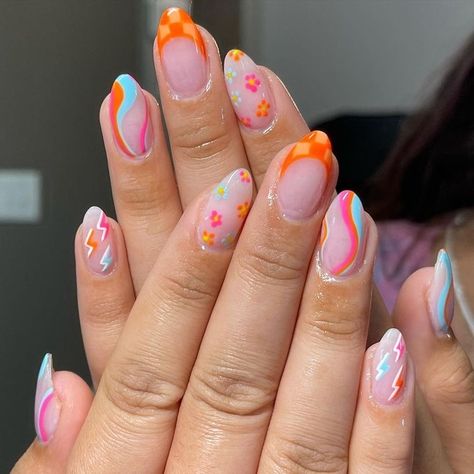 Summer Lake Nails, Acrylic Nail Designs For Summer Almond, Lake Nails Summer, Fun Summer Nails Almond, Nails For Spring 2023, Lake Nails, New Summer Nails, Summer Nail 2023, Preppy Nails