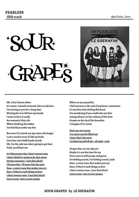 Txt Wall Prints Black And White, Lesserafim Lyrics Wallpaper, Poster Prints Aesthetic Wall Black And White, Lesserafim Black And White, Lesserafim Lyrics, Black And White Kpop Posters, Sour Grapes Le Sserafim, Kpop Lyrics, Future Poster