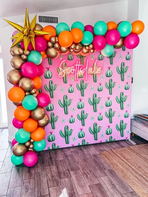 Fiesta Themed Photo Backdrop, Fiesta Photo Backdrop, Cactus Party Decor, Mexican Bridal Showers, Event Booth Design, Amazon Things, Scottsdale Bachelorette, Streamer Backdrop, Fiesta Bridal Shower