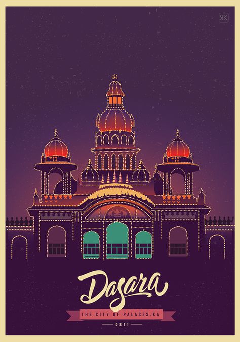 Continuing on the celebrating india, here some of the most popular monuments, underlining the glory and spirit of India. A story that  captures the impression of the old india in the contemporary times. Small Posters, India Poster, Indian Illustration, Tourism Poster, Lovely Poster, Indian Restaurant, Mysore, South Asian, Festival Lights