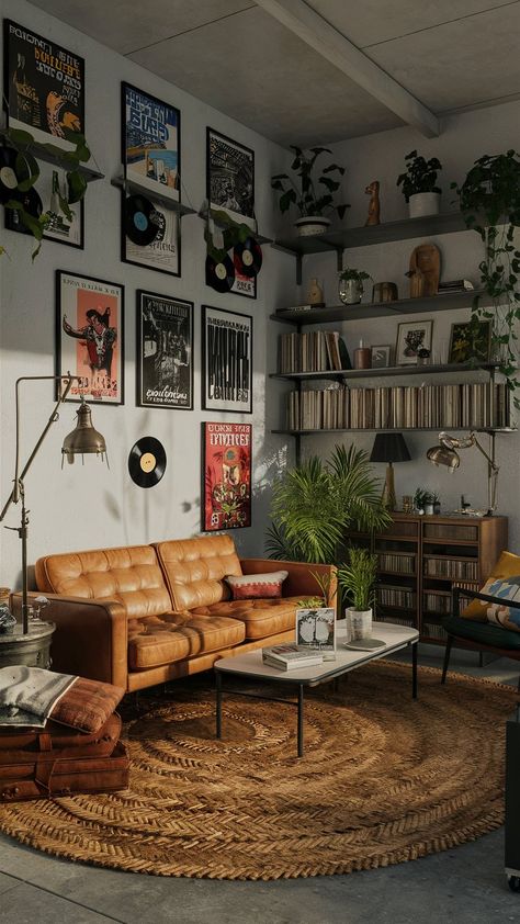 Home Decor Ideas Street Style, Wall Decor Street Style, Street Apartment Aesthetic, Cluttercore Apartment, Edgy Living Room Ideas, Dark Maximalism Apartment, Street Style Home Decor, Cheap Apartment Aesthetic, Street Style Apartment