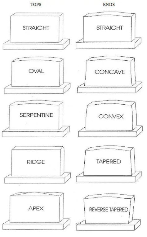 Modern Headstone Design, Headstones Designs Unique, Headstone Shapes, Headstone Drawing, Headstones Designs, Gravestone Design, Flat Grave Markers, Monument Ideas, Headstone Ideas