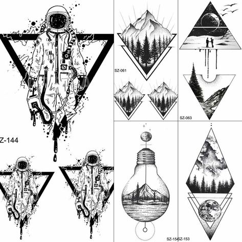 Planet Tattoo, Tatoo 3d, Temporary Tatoo, Tattoos Temporary, Kunst Tattoos, Space Man, Triangle Tattoos, Geometric Tattoo Design, Astronaut Art