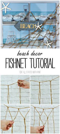 Beach Decor: How to Make Decorative Fishnet #snapfishbloggers Strand Decor, Decor Marin, Deco Marine, Nautical Diy, Beach Room, Beachy Decor, Beach Diy, Beach Wall Decor, Beach Bedroom