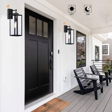 Hukoro 2-Pack 1-Light 18-in Matte Black Outdoor Wall Light in the Outdoor Wall Lights department at Lowes.com Hanging Porch Lights, Front Door Lighting, Front Porch Lighting, Outdoor Pendant Light, Wood Light Fixture, House Front Porch, Handcrafted Lamp, Exterior Lights, Outdoor Chandelier