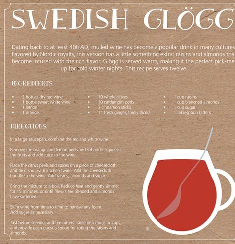 Glogg Recipe, Holiday Cocktail Recipes, Recipes From Around The World, Scandinavian Food, Boozy Drinks, Swedish Christmas, Holiday Cocktail, Swedish Recipes, Holiday Cocktail Recipe