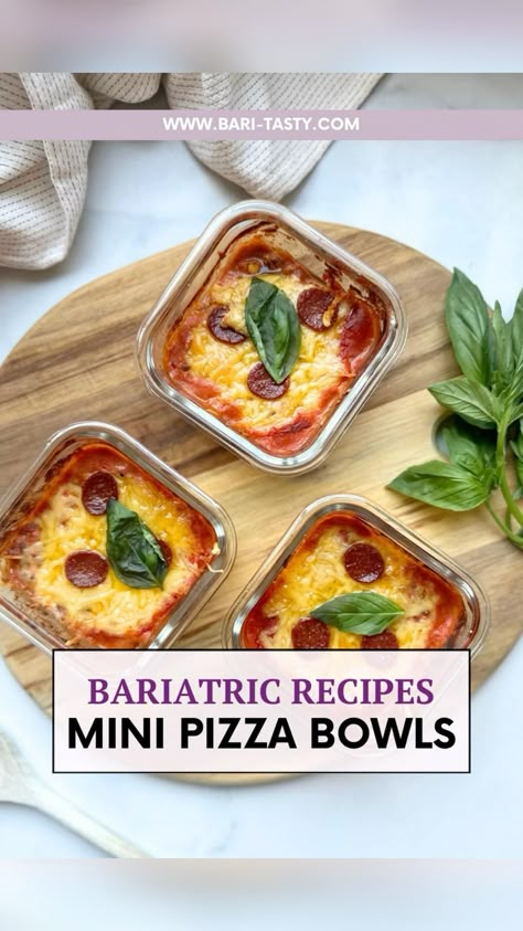 Let’s face it.

Not all foods might fit after bariatric surgery (like pizza).

That’s why we made these high protein pizza bowls. 

Check out the full recipe & nutritional value on Bari Tasty! 

#bariatricsurgery #bariatric #gastricsleevesurgery #wls High Protein Pizza, Pizza Bowls, High Protein Bariatric Recipes, Bariatric Recipes Sleeve Liquid Diet, Bariatric Recipes Sleeve, Vsg Recipes, Soft Foods Diet, Gastric Bypass Recipes, Protein Pizza