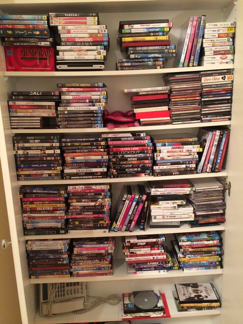 Dvd Storage Ideas Aesthetic, Dvd Collection Display, Physical Media Collection, Dvds Aesthetic, Dvd Collection Aesthetic, Dvd Aesthetic, Sweet Life Frank Ocean, Physical Media, Film Collection