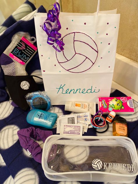 Volleyball Secret Sister Gift Ideas, Volleyball Goodie Bag Ideas, Volleyball Snacks, Mini Emergency Kit, Volleyball Team Gifts, Secret Sister Gifts, Volleyball Tournaments, Secret Sister, Secret Sisters