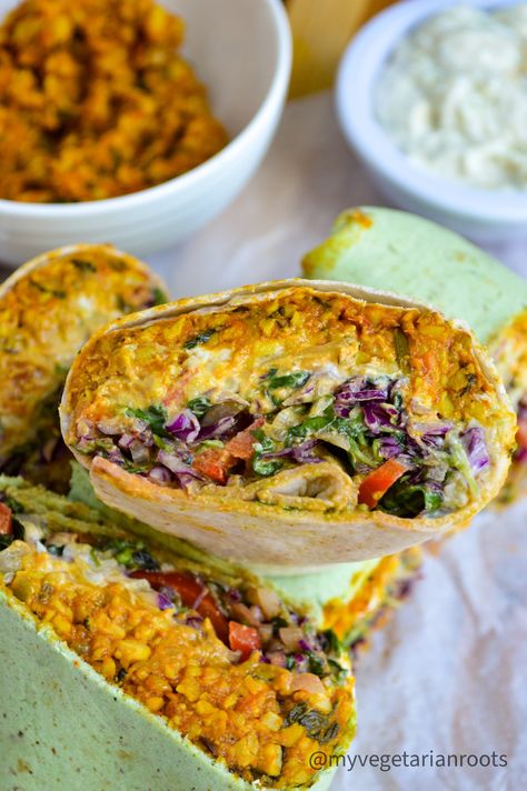 Curried Tempeh Wraps Curry Wrap, Tempeh Wrap Recipes, Tempeh Breakfast, Tempeh Wrap, Tempeh Quesadilla, Tofu Wrap, Tofu Crumbles, Honey Mustard Tempeh, Tempeh Recipes Vegan