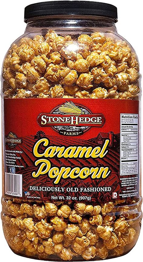 Amazon.com: Stonehedge Farms Caramel Flavored Popcorn - 32 Ounce Tub - Reclosable Container - Deliciously Old Fashioned - Made in the USA - Gluten Free Caramel Popcorn Packaging, Inside Fridge, Popcorn Packaging, How To Make Caramel, Snack Pack, Flavored Popcorn, Grocery Foods, Candy Brands, Caramel Corn