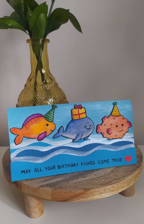 Birthday Card Fishing Theme, Diy Fishing Birthday Card, Fish Birthday Cards, Fishing Birthday Cards, Bday Stuff, Best Friend Birthday Cards, Fish Theme, Happy Birthday Cards Diy, Fishing Cards