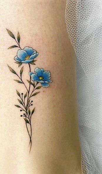 Forgetmenots Flowers Tattoo, Small Blue Flower Tattoo, Forget Me Not Heart Tattoo, Forget Me Not Tattoo Design, Small Forget Me Not Tattoo, Blue Flower Tattoos For Women, Forget Me Not Tattoo Memorial, Blue Poppy Tattoo, Forget Me Not Flowers Tatoos