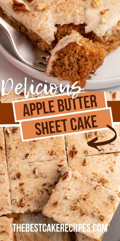 Apple Butter Gooey Cake, Applesauce Sheet Cake, Maple Texas Sheet Cake, Brown Butter Sheet Cake, Fall Harvest Desserts, Apple Butter Sheet Cake, Fall Sheet Cake Recipes, Cold Fall Desserts, Apple Cider Sheet Cake