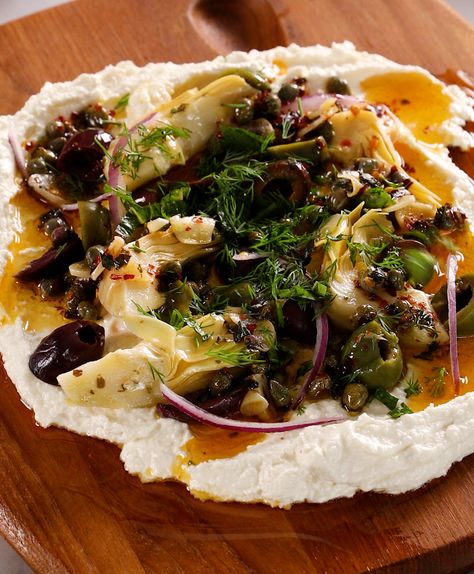 Whipped Feta And Olives, Whipped Feta Boards, Feta Board With Marinated Olives, Roasted Olives And Whipped Feta, Whipped Feta And Olive Dip, Whipped Feta With Olives, Whipped Ricotta Dip With Olives, Olive Cheese Dip, Whipped Feta And Roasted Olives