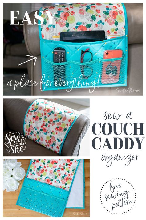 Couch Caddy Remote Control Organizer - free sewing pattern Arm Chair Caddy Pattern, Couch Organizer, Couch Caddy, Remote Organization, Remote Control Organizer, Sewing Caddy, Sewing Binding, Jelly Roll Quilt Patterns, Remote Holder