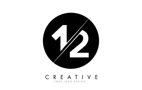 12 1 2 Number Logo Design with a Creative Cut and Black Circle Background. 10 Logo Design Number, One Logo Design Number, 2 Number Logo Design, Logo With Numbers Graphic Design, 12 Logo Design Number, 20 Logo Design Number, Numeric Logo Design Numbers, Number Design, Logo Number