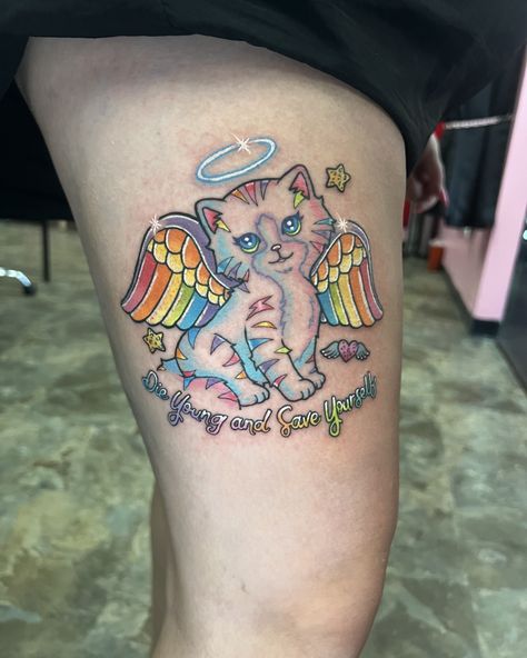 Still shot of this Lisa Frank tattoo I did recently. Please come to me for stuff like this it truly makes me so happy to be able to make such cute tattoos! #tattoo #tattooartist #atlantaartists #atlantaartist #kennesaw #kennesawtattoo #atlantatattooartist #gatattooers #momotattooco #besttattoos #besttattoosofinstagram #femaletattooartist #seladytattooers #femaletattooartistatlanta #lisafrank #lisafranktattoo #cutetattoo #customtattoo Lisa Frank Alien Tattoo, Lisa Frank Tattoos, Lisa Frank Tattoo Ideas, Lps Tattoo, Lisa Frank Tattoo, Frank Tattoo, Tattoos Inspo, Dinosaur Tattoos, Atlanta Artist