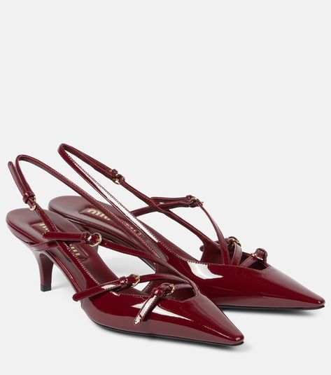 55 patent leather slingback pumps in burgundy - Miu Miu | Mytheresa Miumiu Shoes, Miu Miu Pumps, Gothic Academia, Miu Miu Heels, Style Wide Leg Jeans, Cotton Pencil Skirt, Burgundy Heels, Shoes Heels Classy, Leather Boots Heels