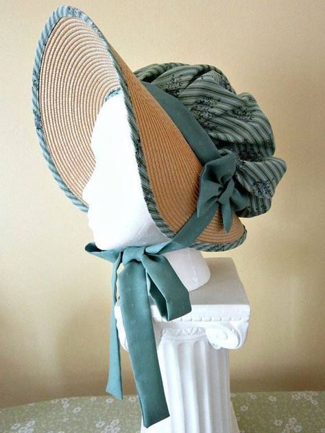 beautiful vintage teal and straw bonnet Jane Austen Costume, Regency Bonnet, Soft Sage Green, Regency Era Fashion, Jane Austin, Regency Dress, Regency Fashion, Old Fashion Dresses, Bonnet Hat