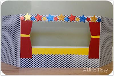 Puppet Playhouse from bi-fold foam, folds flat for storage. #Kids #Puppet Puppet Show Stage, Diy Puppet, Animal Puppets, Puppet Costume, Playhouse Ideas, Puppets For Kids, Puppets Diy, Preschool Classroom Decor, Recycled Art Projects