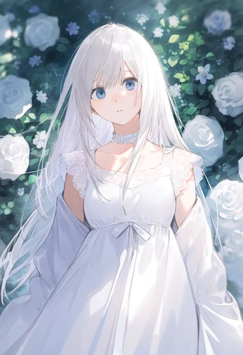 White Dress Anime, Anime White Hair, White Hair Girl, Anime White, Blonde Anime, Portrait Female, Dress Anime, Last Shadow, Character Portrait