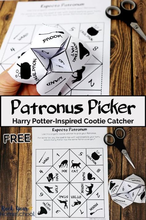 Enjoy some magical Harry Potter-inspired fun with this Patronus Picker. This free printable cootie catcher is a fantastic activity for your party, class, & special times with family & friends. #patronuspicker #patronusfun #harrypottercootiecatcher #freeharrypottercootiecatcher #freeharrypotterprintable #harrypotteractivity #harrypotterparty Harry Potter Cootie Catcher Printable, Harry Potter Patronus Activity, Harry Potter Sorting Party Ideas, Free Harry Potter Printables, Patronus Harry Potter, Hogwarts Halloween, Harry Potter Activities, Mario Coloring, Harry Potter Marathon