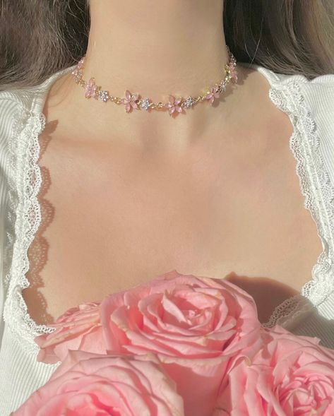 Korean Necklace, Flower Choker Necklace, Princess Fairy, Pretty Jewelry Necklaces, Princess Necklace, Angel Necklace, Flower Choker, Fairy Necklace, Girly Accessories