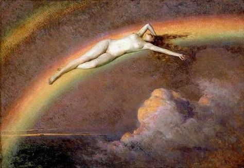 Тhe spirit of the rainbow (1912) Henry Mosler Rainbow Painting, Rainbow Sky, History Painting, Cloud Art, A4 Poster, Aesthetic Painting, Old Paintings, Jolie Photo, Vintage Artwork