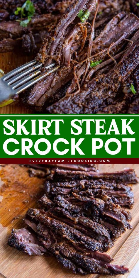 Savor the melt-in-your-mouth goodness of this easy skirt steak crock pot! A perfect addition to your crockpot dishes! This best steak crock pot is slow-cooked to perfection and that will leave you and your whole family craving more! Learn how to make this! New York Strip Crockpot Recipe, Skirt Steak Slow Cooker, Round Top Steak Recipes Crock Pot, Skirt Steak Crock Pot, Crockpot Skirt Steak, Skirt Steak Instant Pot Recipes, Beef Skirt Steak Recipes Crockpot, Crock Pot Skirt Steak Recipes, Slow Cooker Skirt Steak Recipes