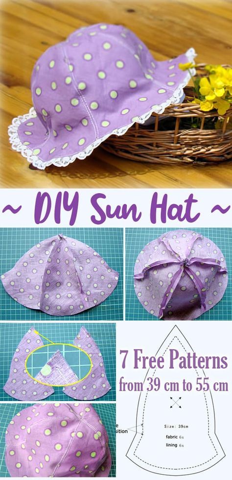 Simple 6-piece sun hat, many students know how to do at a glance, the most important thing is the paper pattern, the following special to provide you with 7 models of paper samples, from 39cm ~ 55cm, I believe that we can find the right for your baby ~~! Baby Sunhat Pattern, Free Baby Hat Pattern, Baby Hat Patterns Sewing, Baby Sun Hat Pattern Free, Sun Hat Patterns To Sew Free, Baby Things To Sew, Baby Bucket Hat Pattern, Baby Hat Diy, Sewing Patterns For Babies